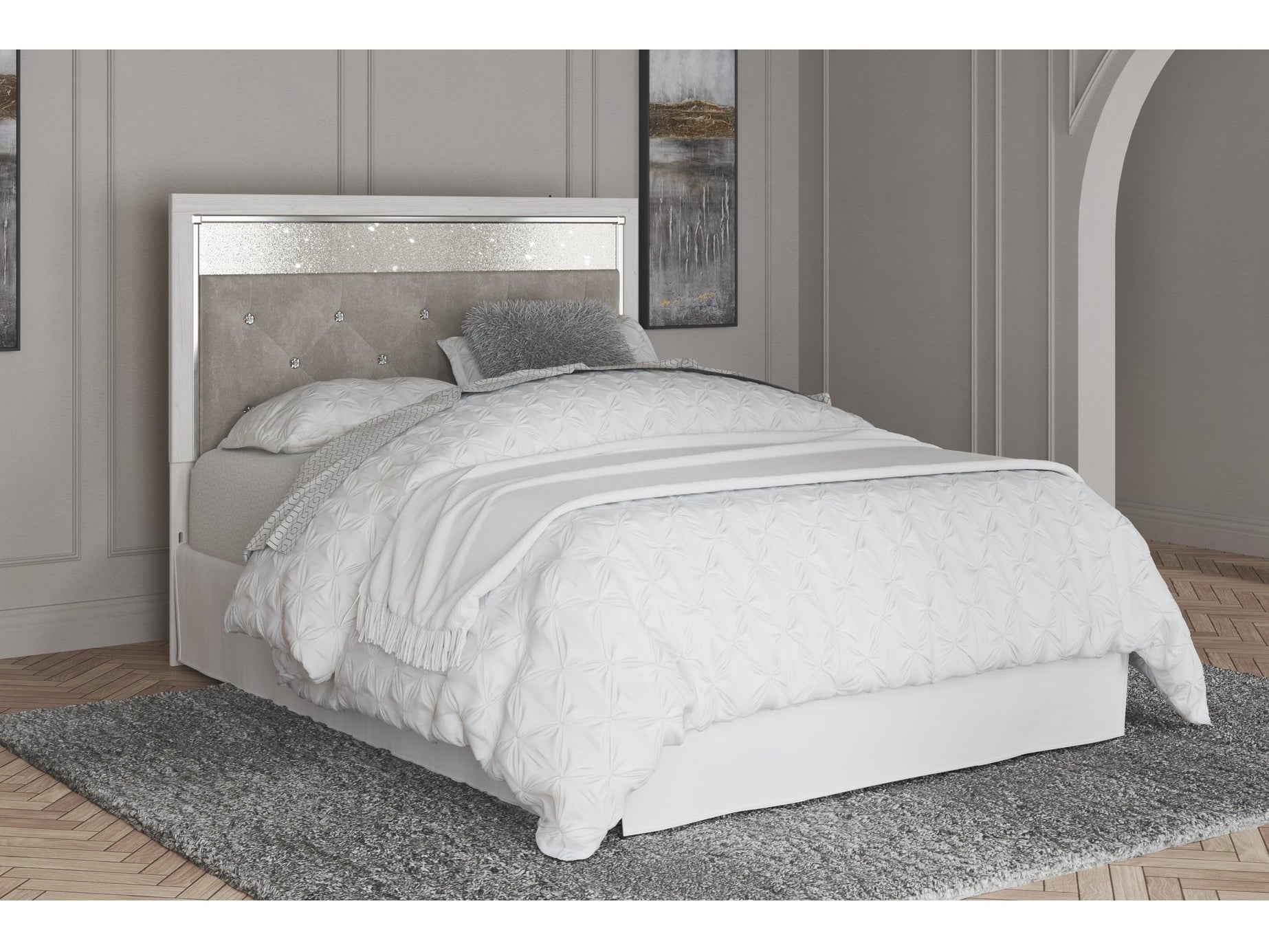 Altyra White Queen Upholstered Panel Headboard