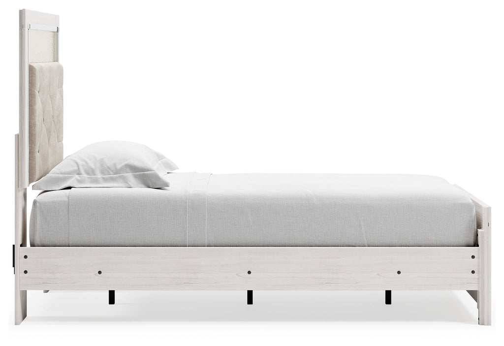 Altyra White Twin Upholstered Panel Bed and 2 Nightstands