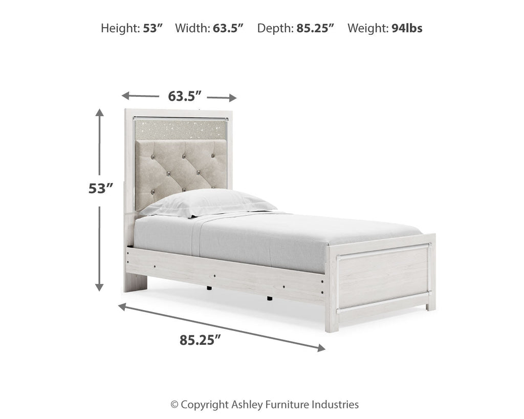 Altyra White Twin Upholstered Panel Bed and 2 Nightstands