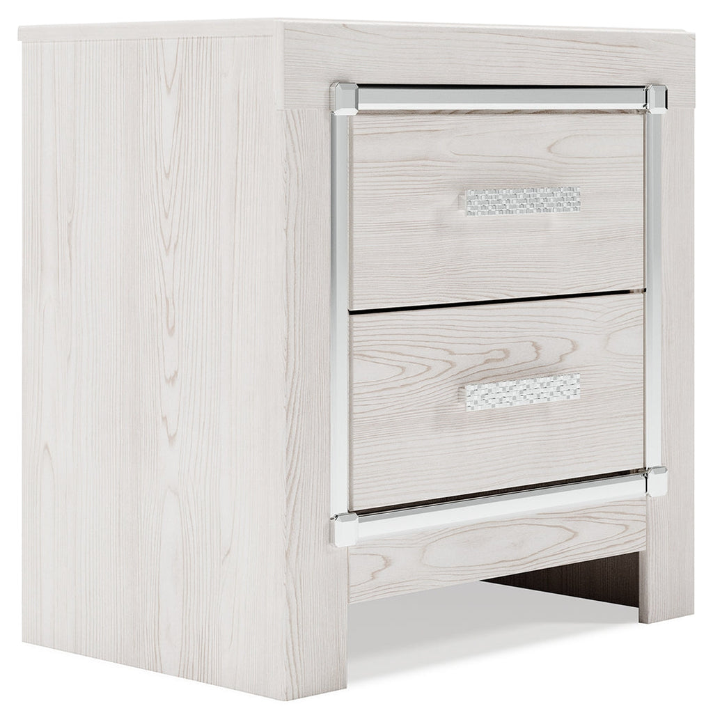 Altyra White Twin Upholstered Panel Bed and 2 Nightstands