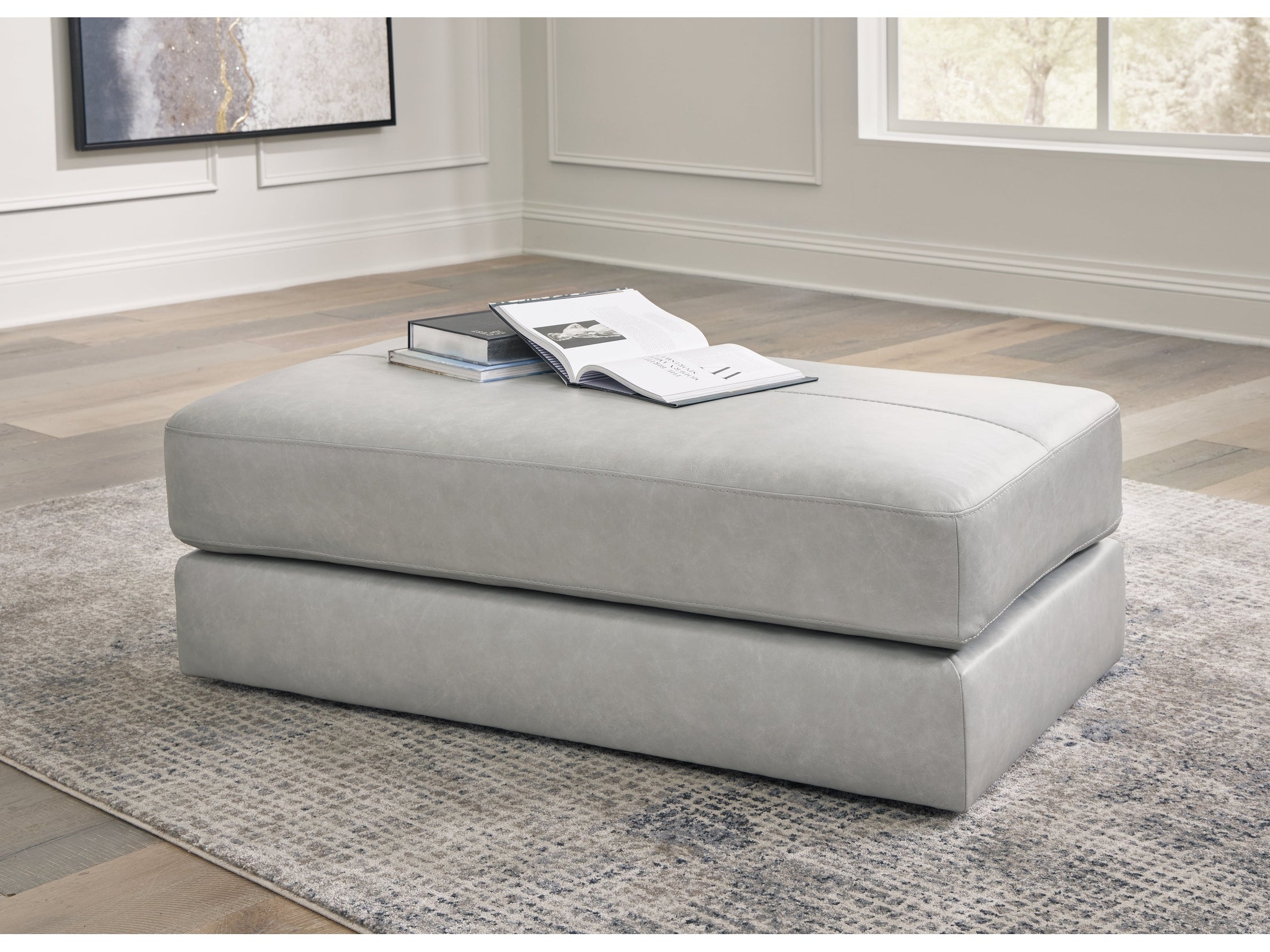 Amiata Glacier Leather Oversized Accent Ottoman