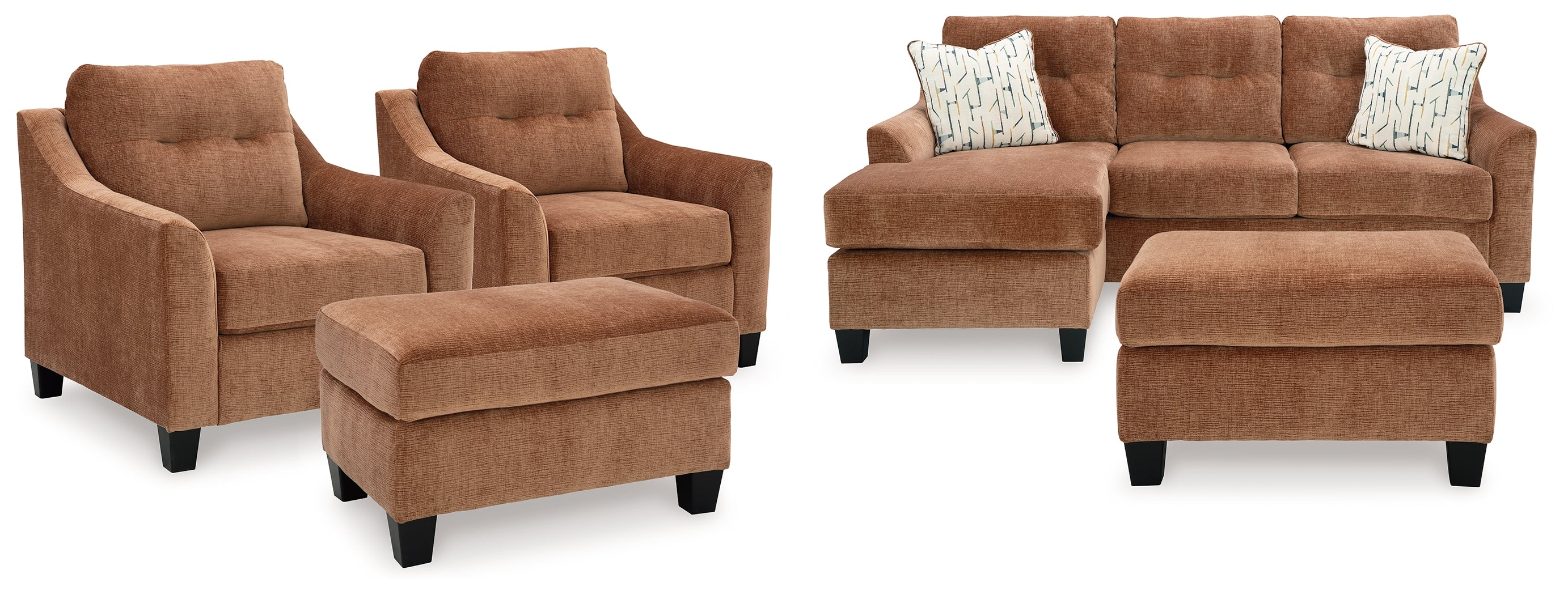 Amity Bay Clay Sofa Chaise Sleeper, 2 Chairs and 2 Ottomans