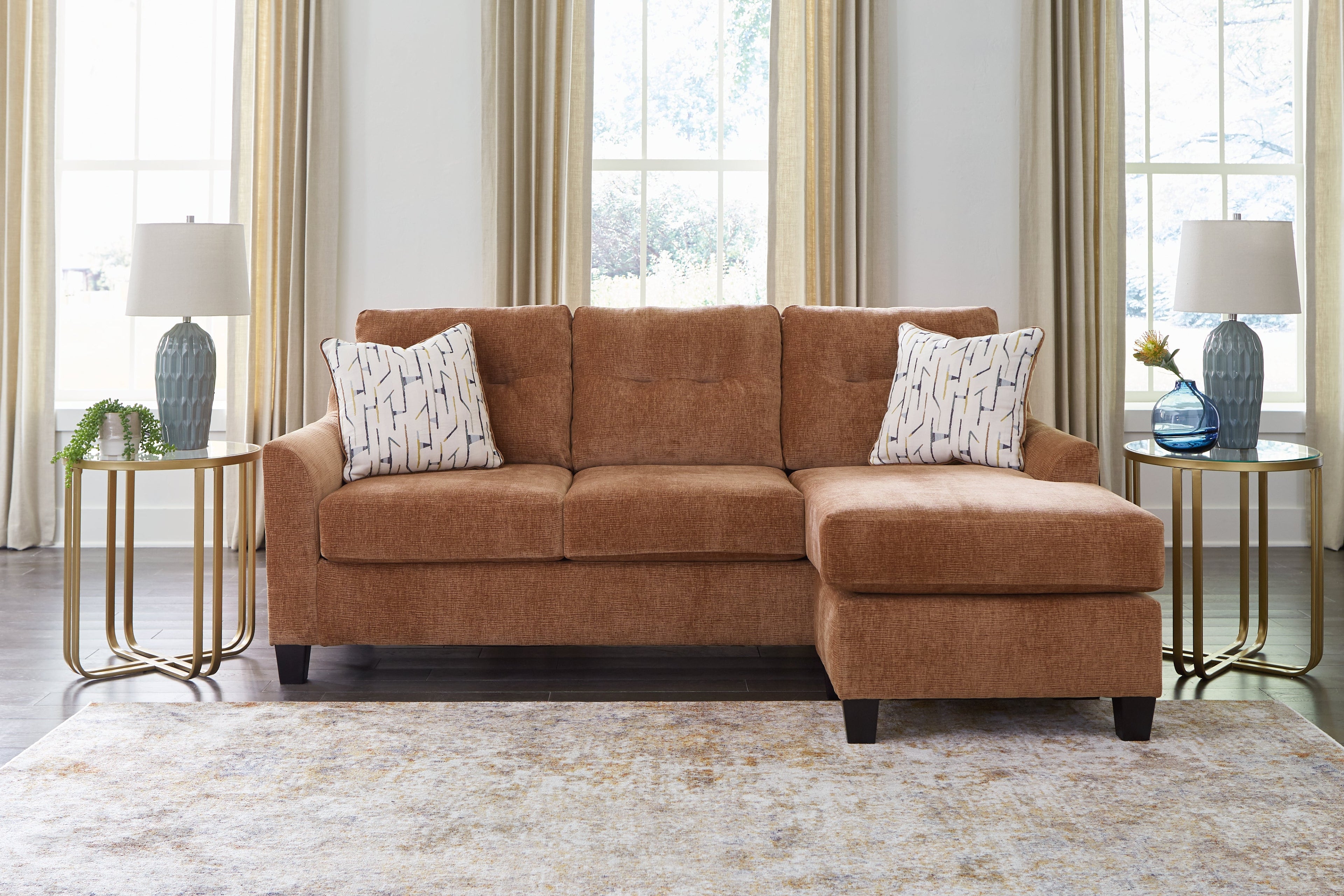Amity Bay Clay Sofa Chaise Sleeper, 2 Chairs and 2 Ottomans