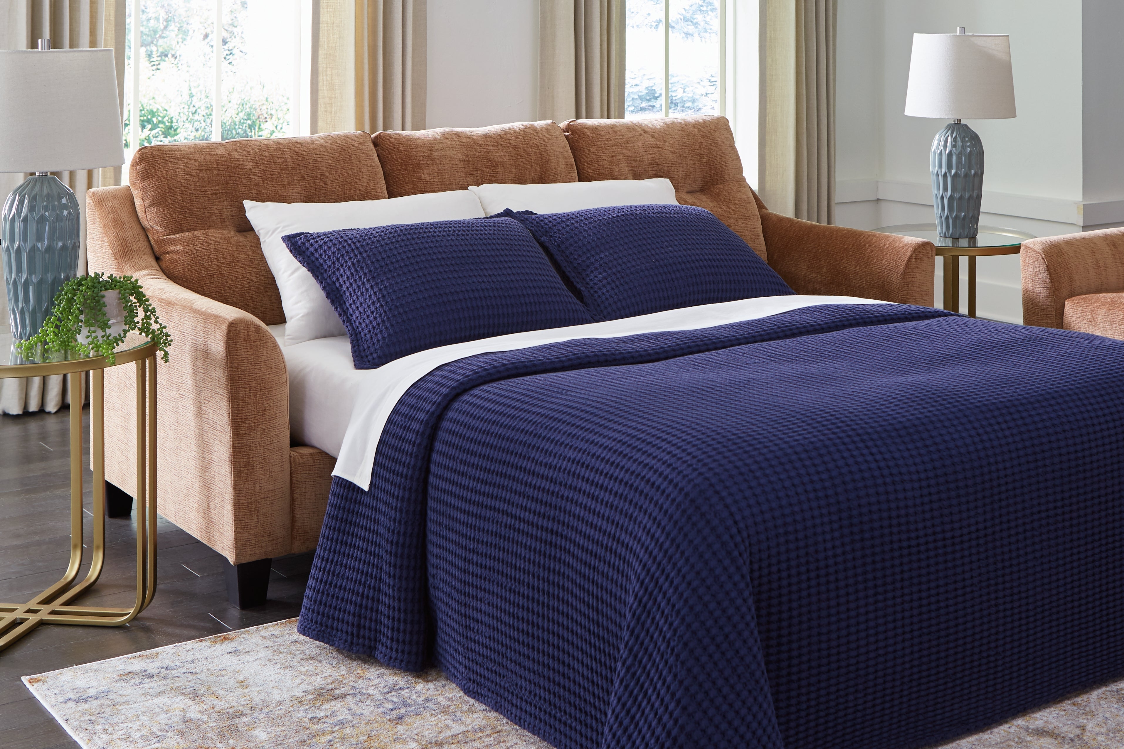 Amity Bay Clay Sofa Chaise Sleeper, 2 Chairs and 2 Ottomans
