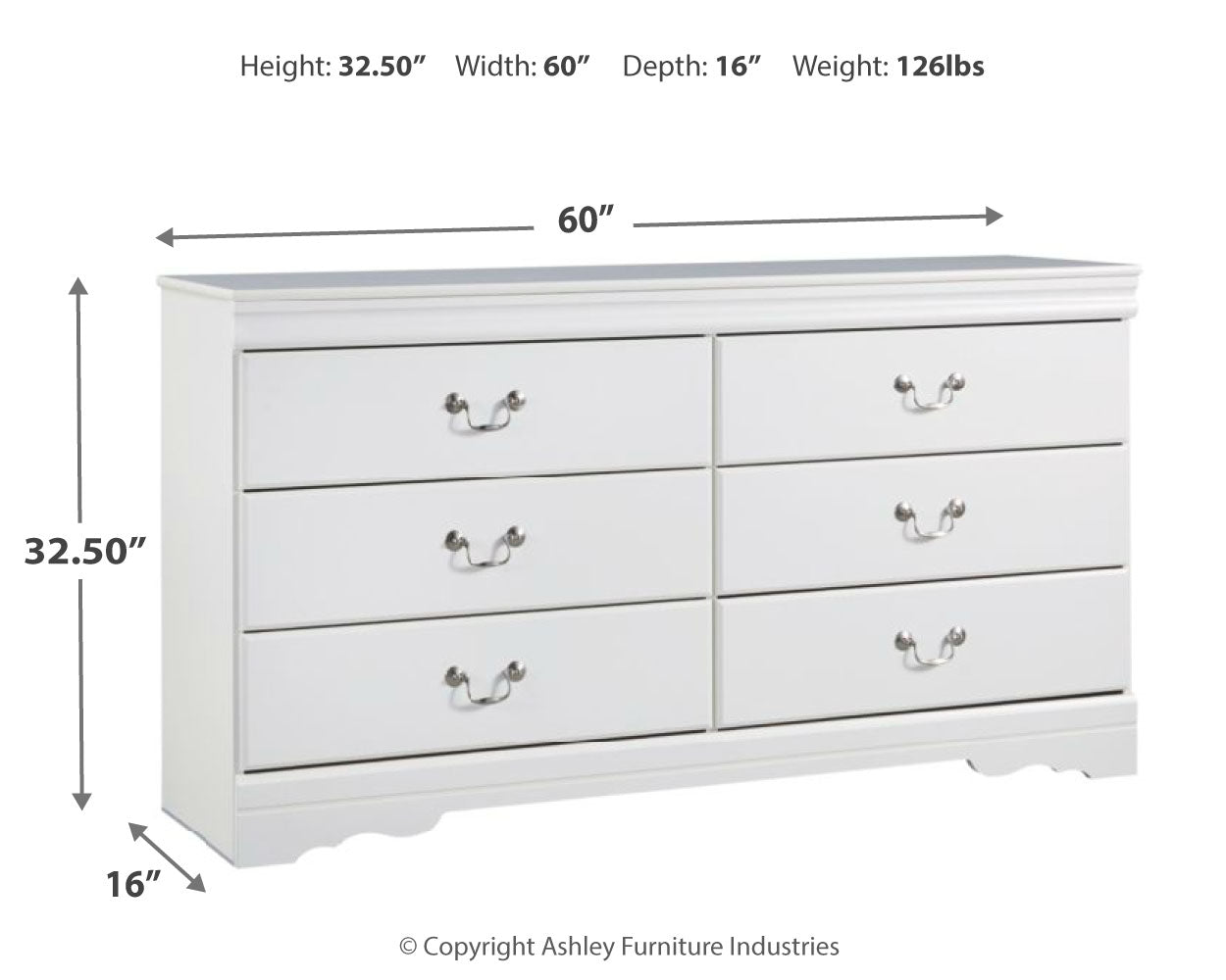 Anarasia White Six Drawer Dresser