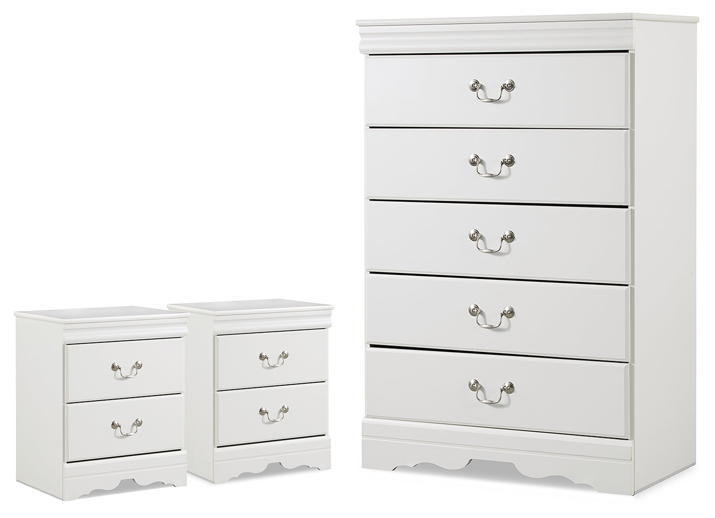Anarasia White Chest and 2 Nightstands