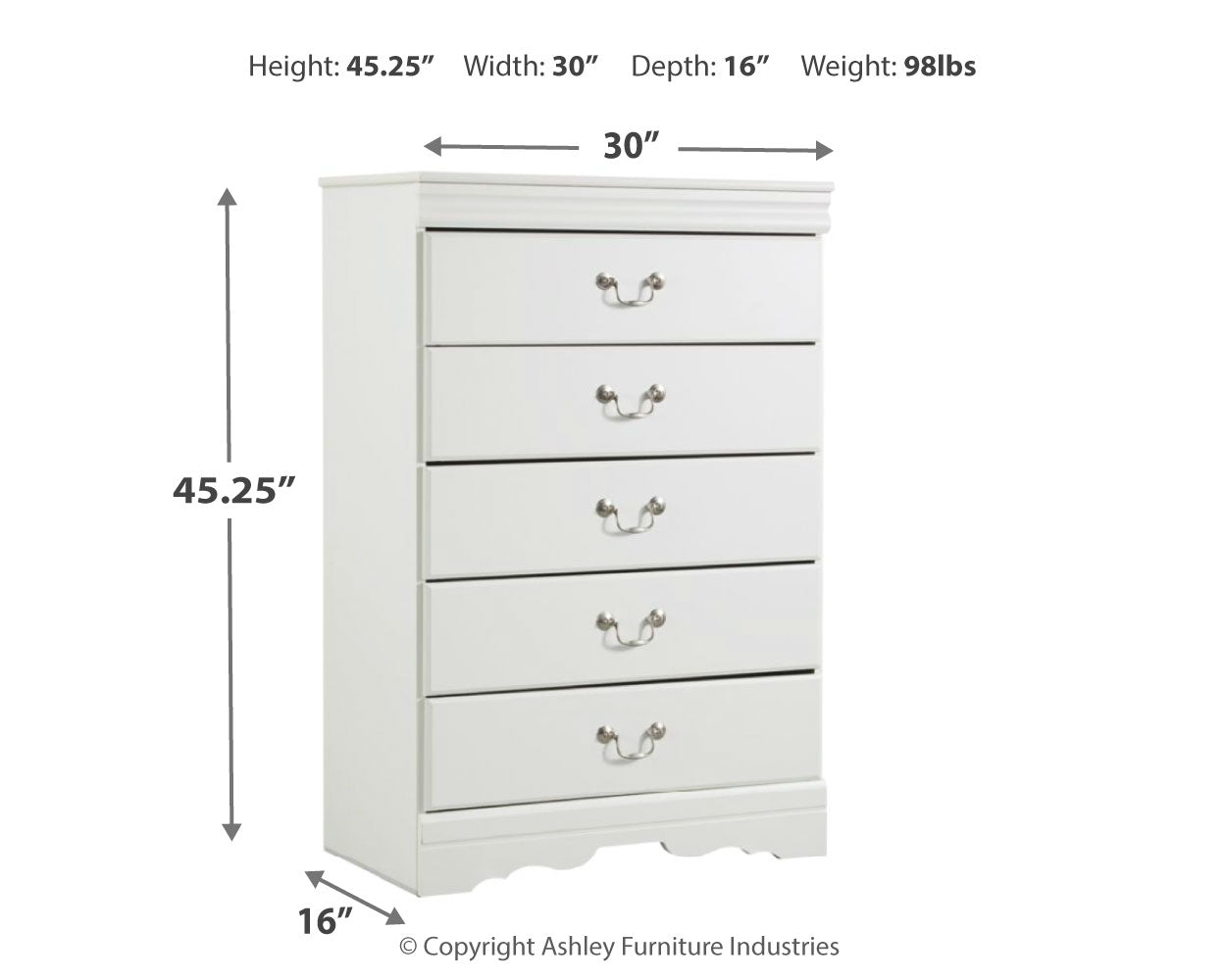 Anarasia White Chest and 2 Nightstands