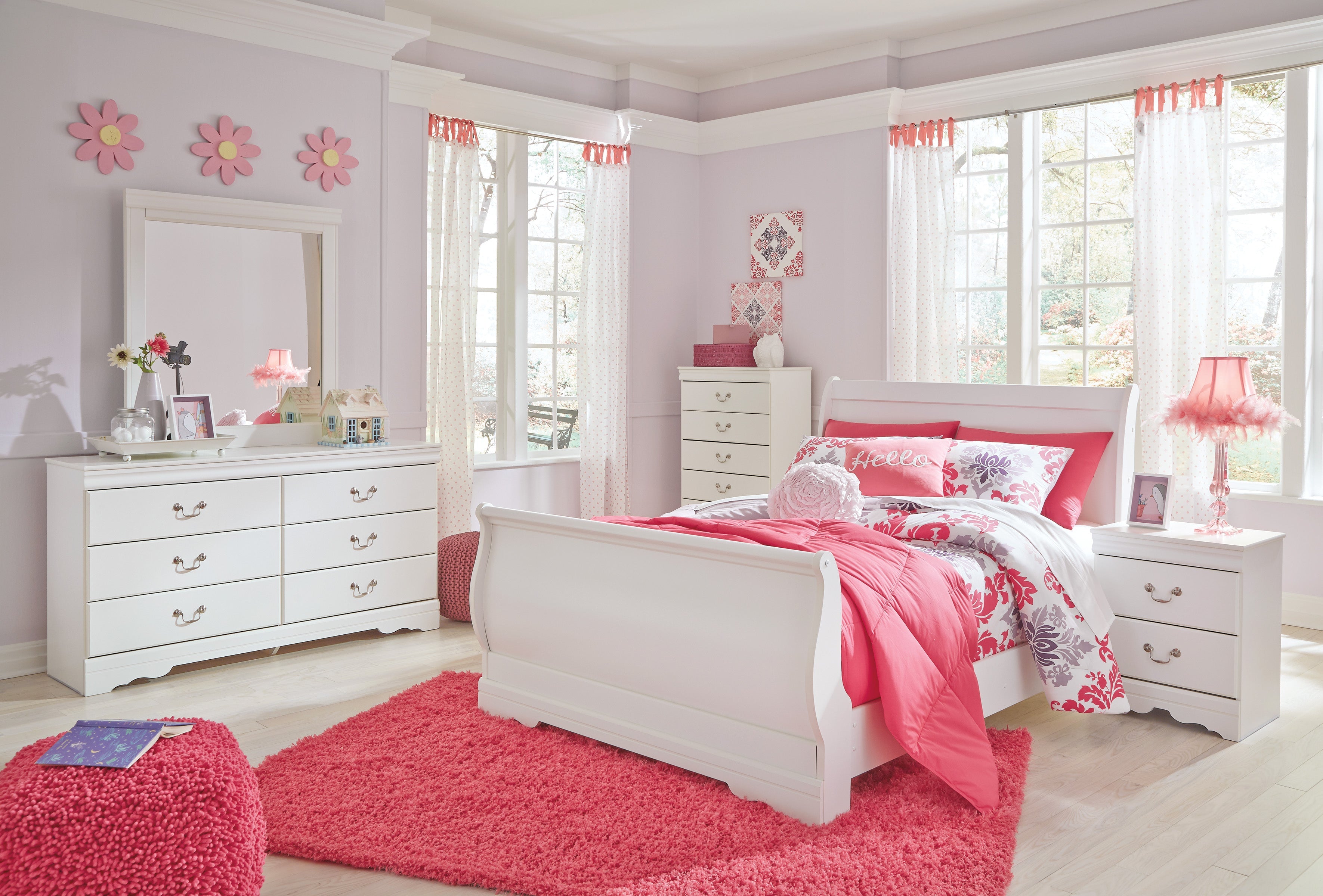 Anarasia Full Sleigh Youth Bedroom Set, White