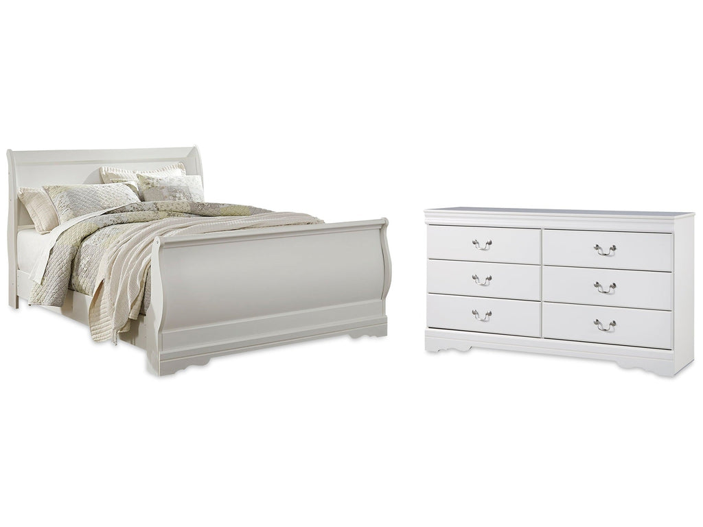 Anarasia White Queen Sleigh Bedroom Set with Dresser