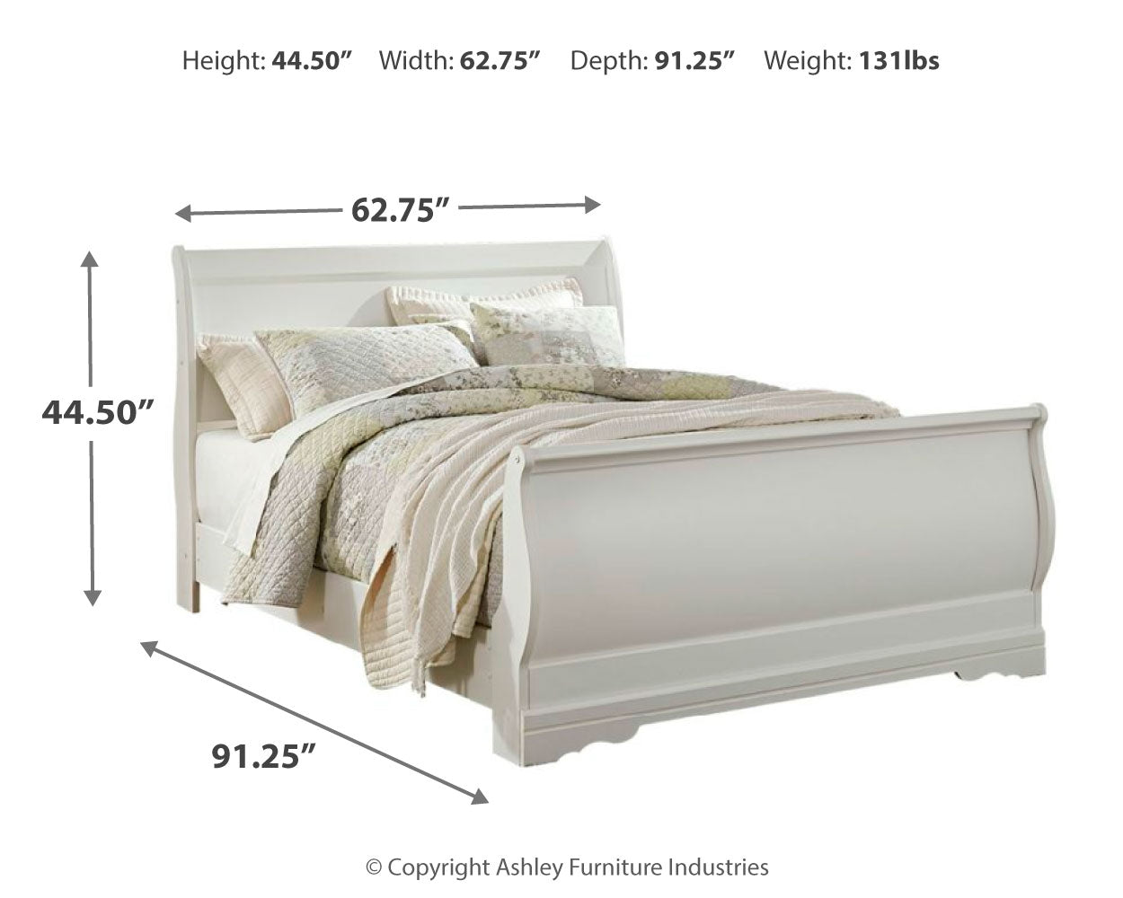 Anarasia White Queen Sleigh Bedroom Set with Dresser