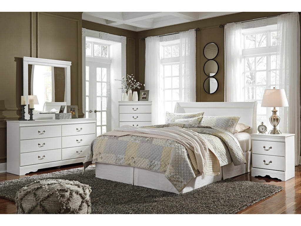 Anarasia White Queen Sleigh Headboard, Dresser and Mirror