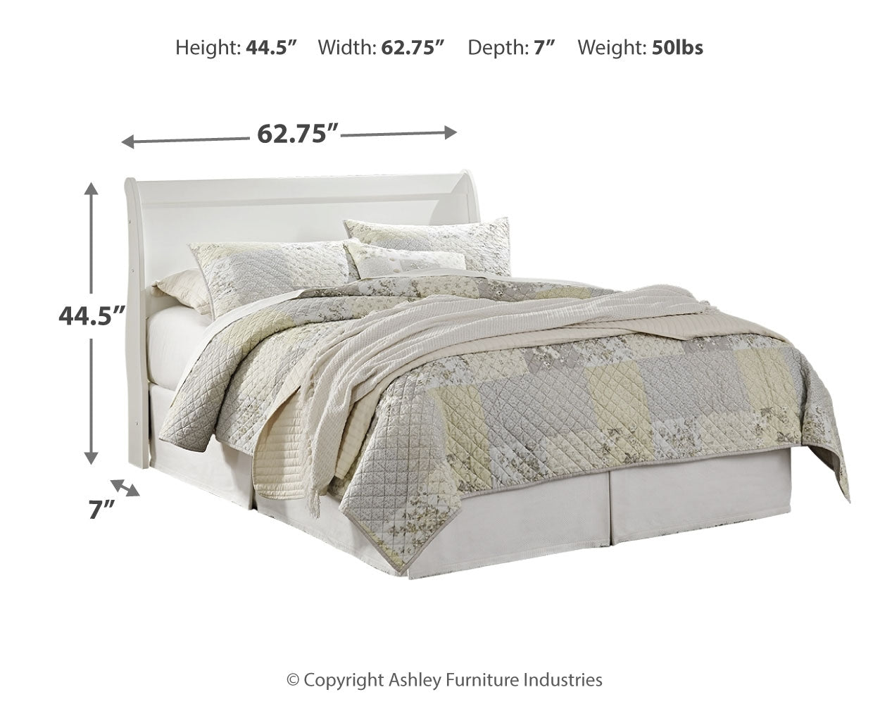 Anarasia White Queen Sleigh Headboard, Dresser and Mirror