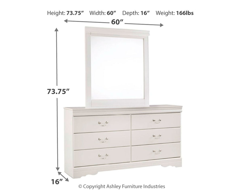 Anarasia White Queen Sleigh Headboard, Dresser and Mirror