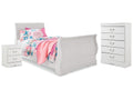 Anarasia White Twin Sleigh Bed, Chest and Nightstand