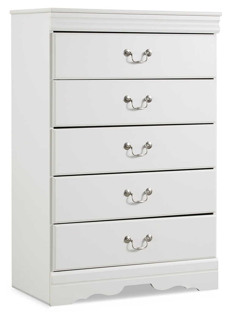 Anarasia White Twin Sleigh Bed, Chest and Nightstand