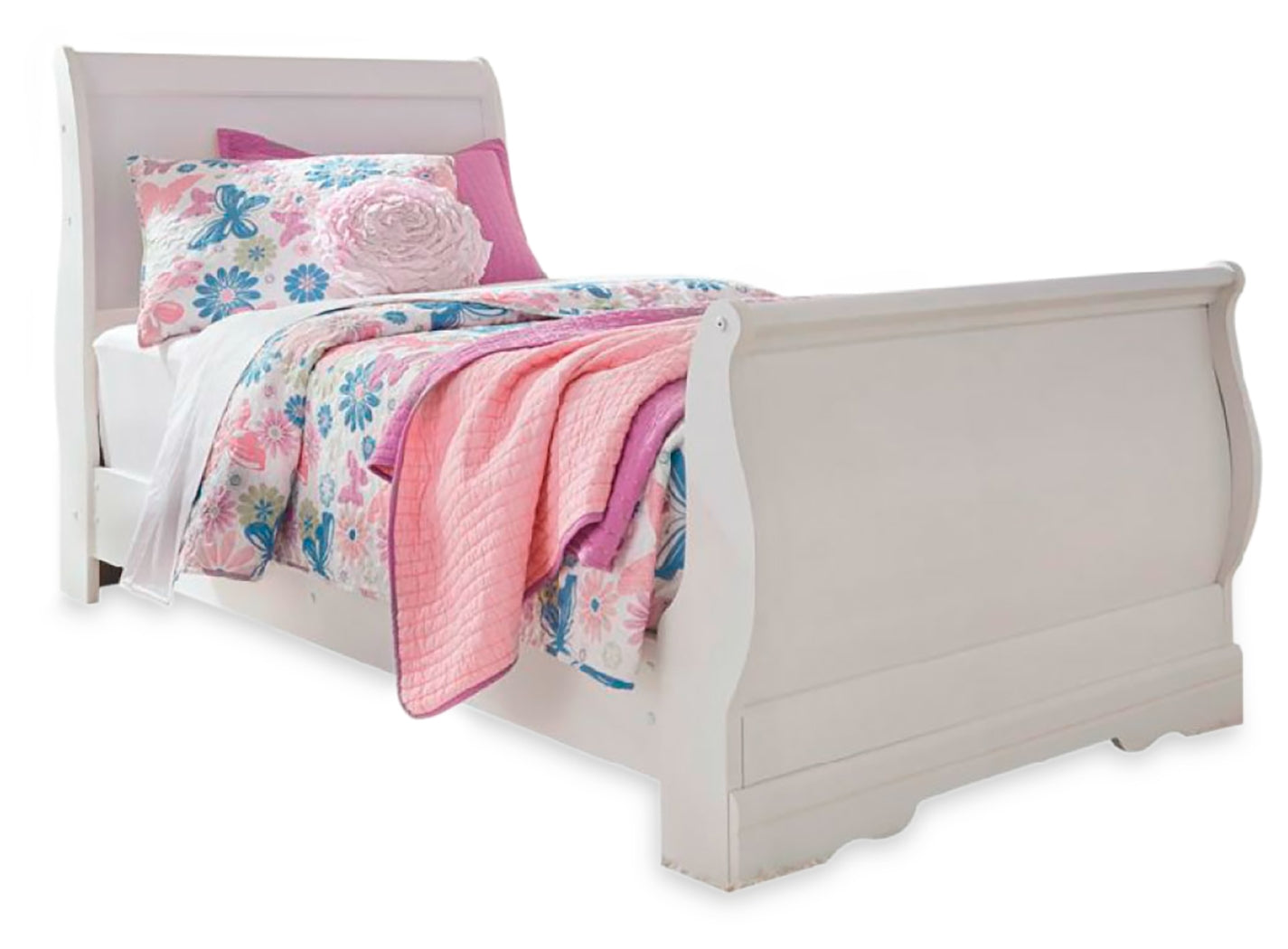 Anarasia White Twin Sleigh Bed, Chest and Nightstand