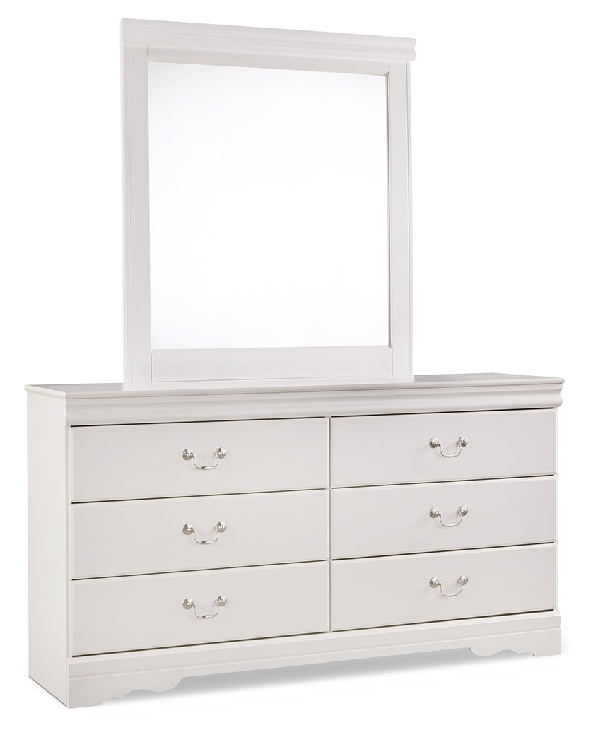 Anarasia White Twin Sleigh Bed & Dresser & Mirror & Chest