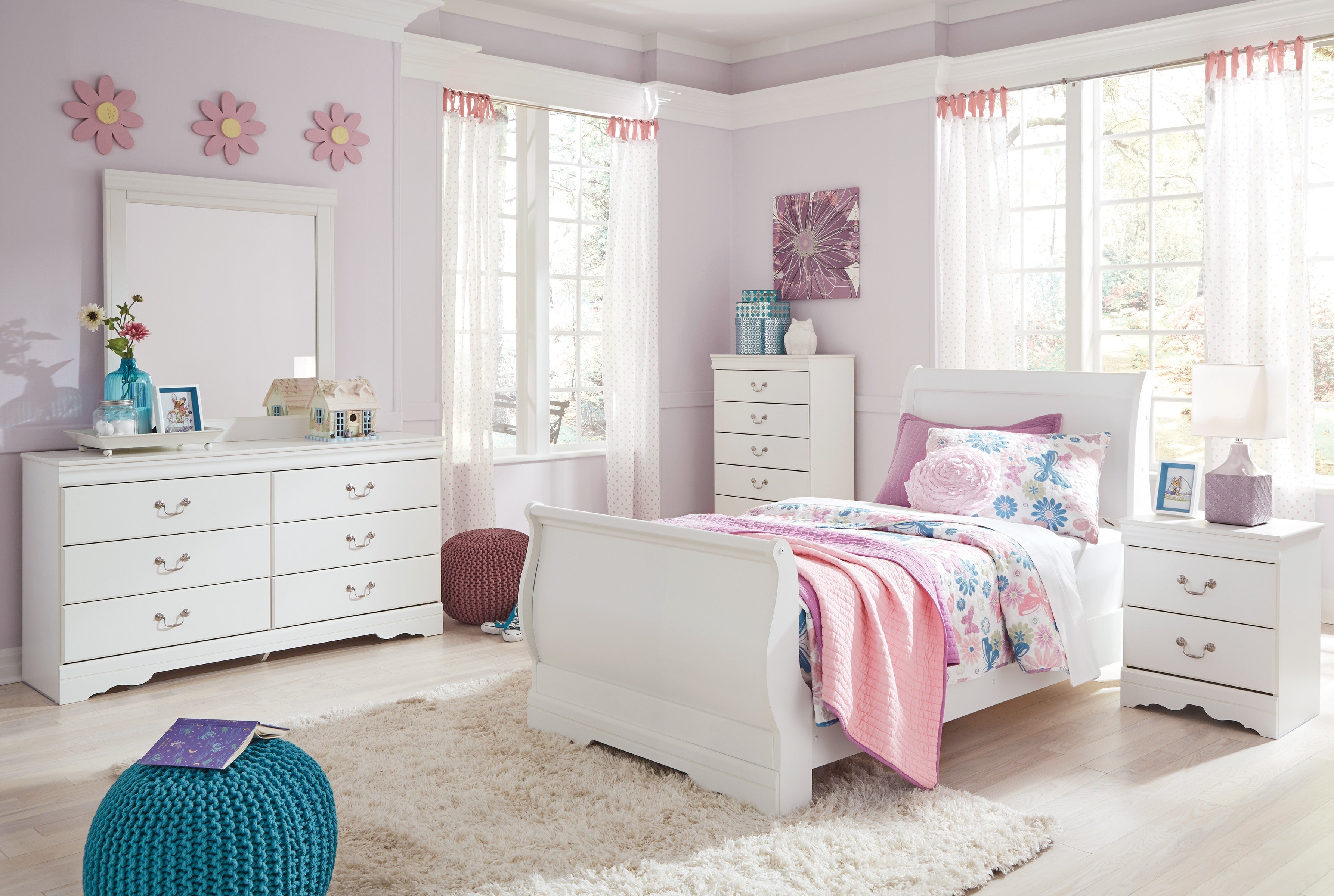 Anarasia Twin Sleigh Bedroom Set, White