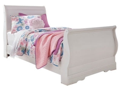 Anarasia White Twin Sleigh Bedroom Set with Dresser and Mirror
