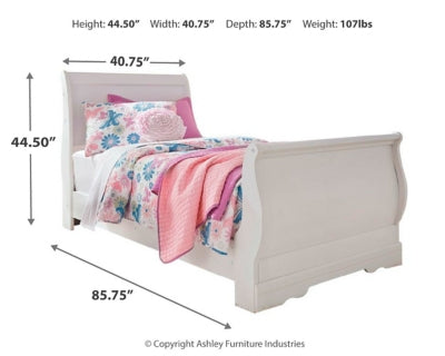 Anarasia White Twin Sleigh Bedroom Set with Dresser and Mirror