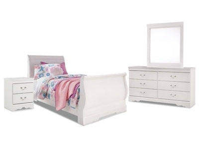 Anarasia Twin Sleigh Youth Bedroom Set w/Dresser & Mirrror, Nightstand, White