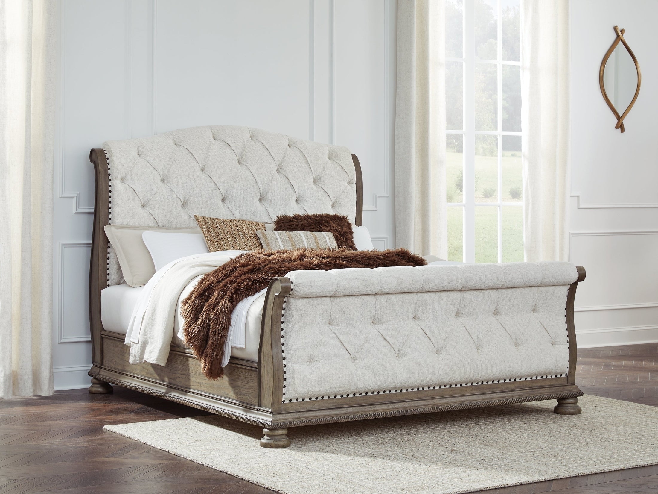 Ardenfield Light Brown California King Upholstered Sleigh Bed