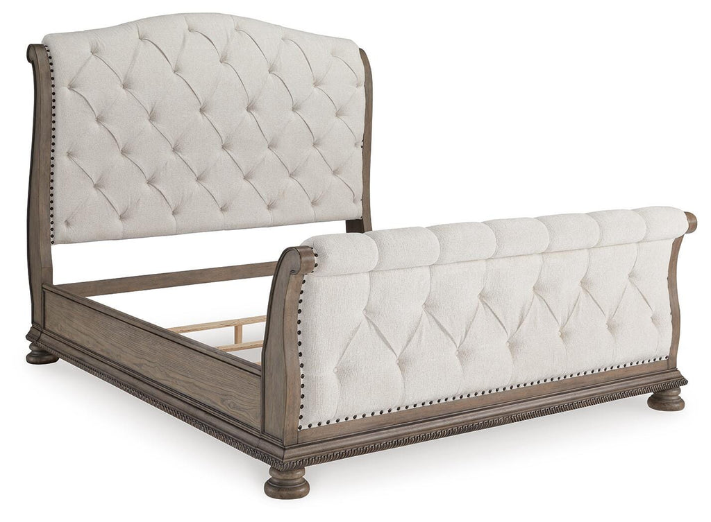 Ardenfield Light King Upholstered Sleigh Bed, Dresser, Mirror, Chest and 2 Nightstands, Br