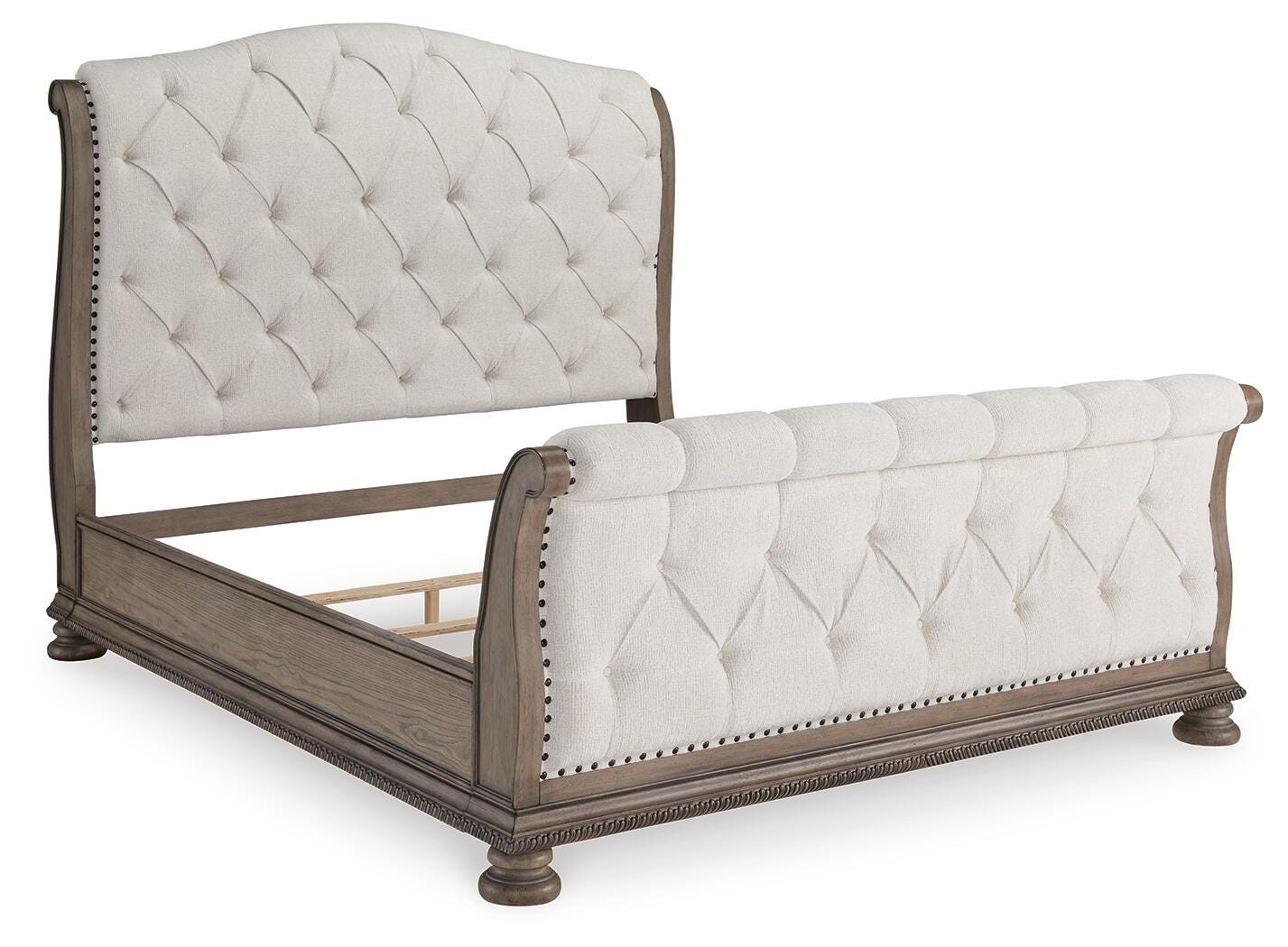 Ardenfield Light King Upholstered Sleigh Bed, Dresser, Mirror, Chest and 2 Nightstands, Br