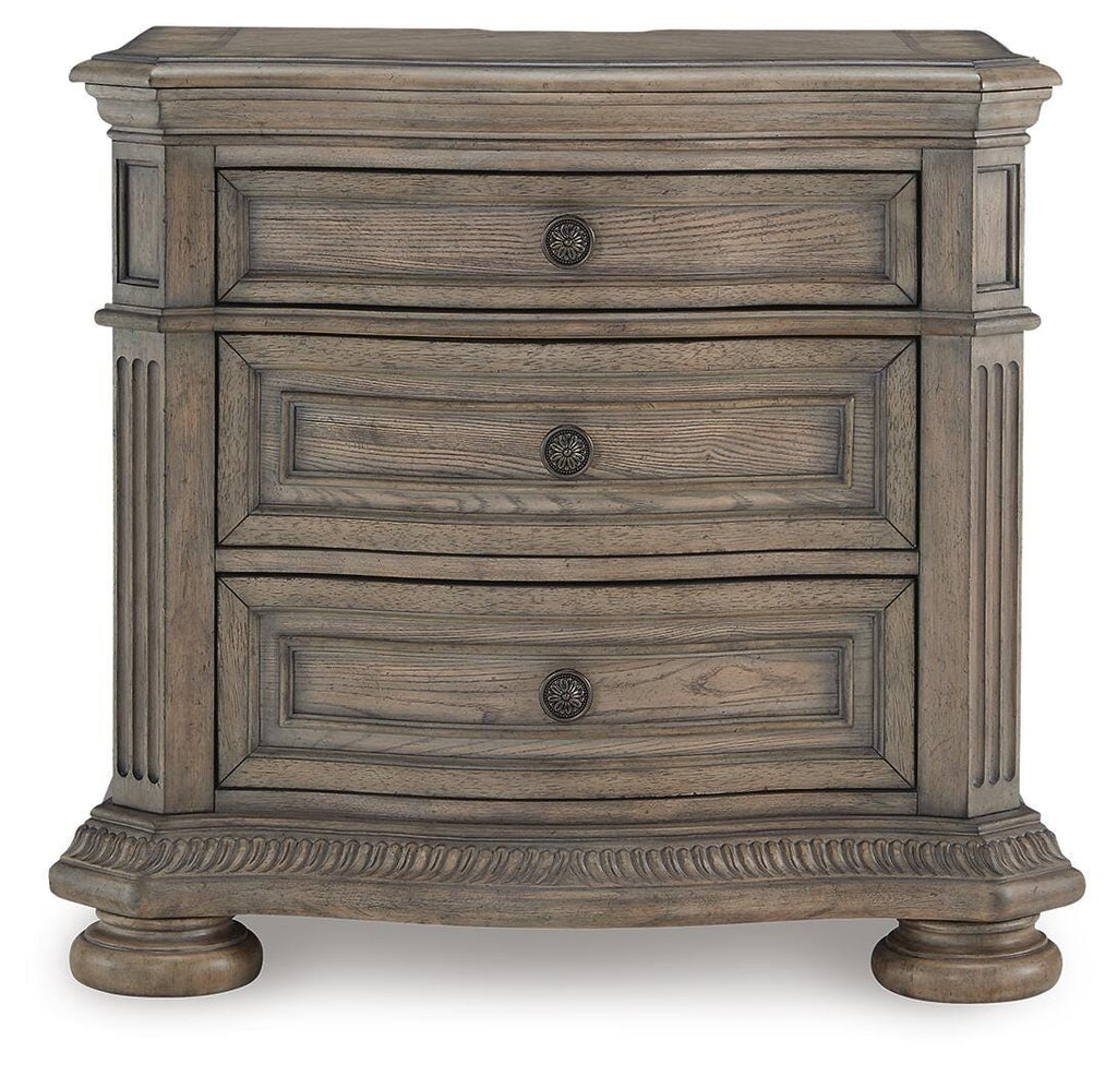 Ardenfield Light King Upholstered Sleigh Bed, Dresser, Mirror, Chest and 2 Nightstands, Br