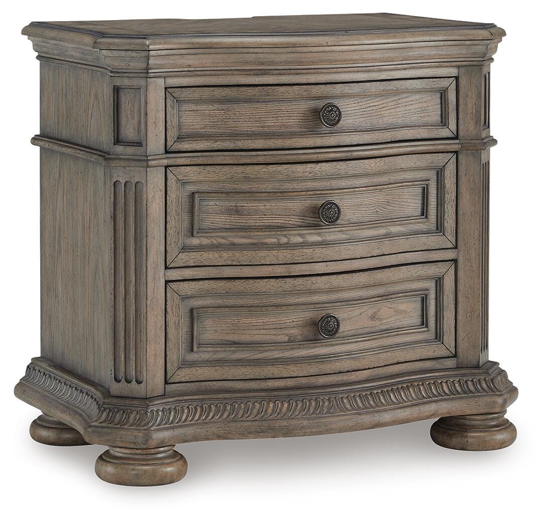 Ardenfield Light King Upholstered Sleigh Bed, Dresser, Mirror, Chest and 2 Nightstands, Br
