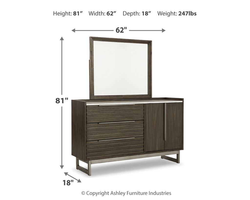 Arkenton Grayish Brown King Panel Bed, Dresser and Mirror