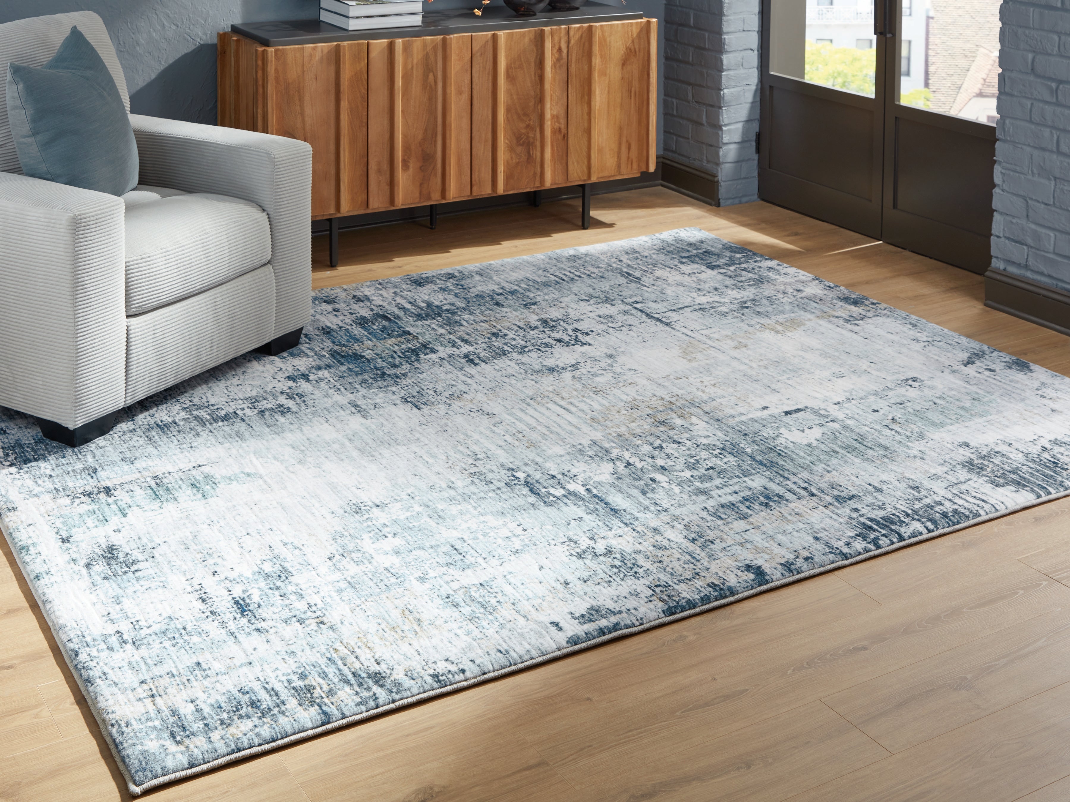 Arlenmont Blue/White/Brown Memory Foam Large Rug