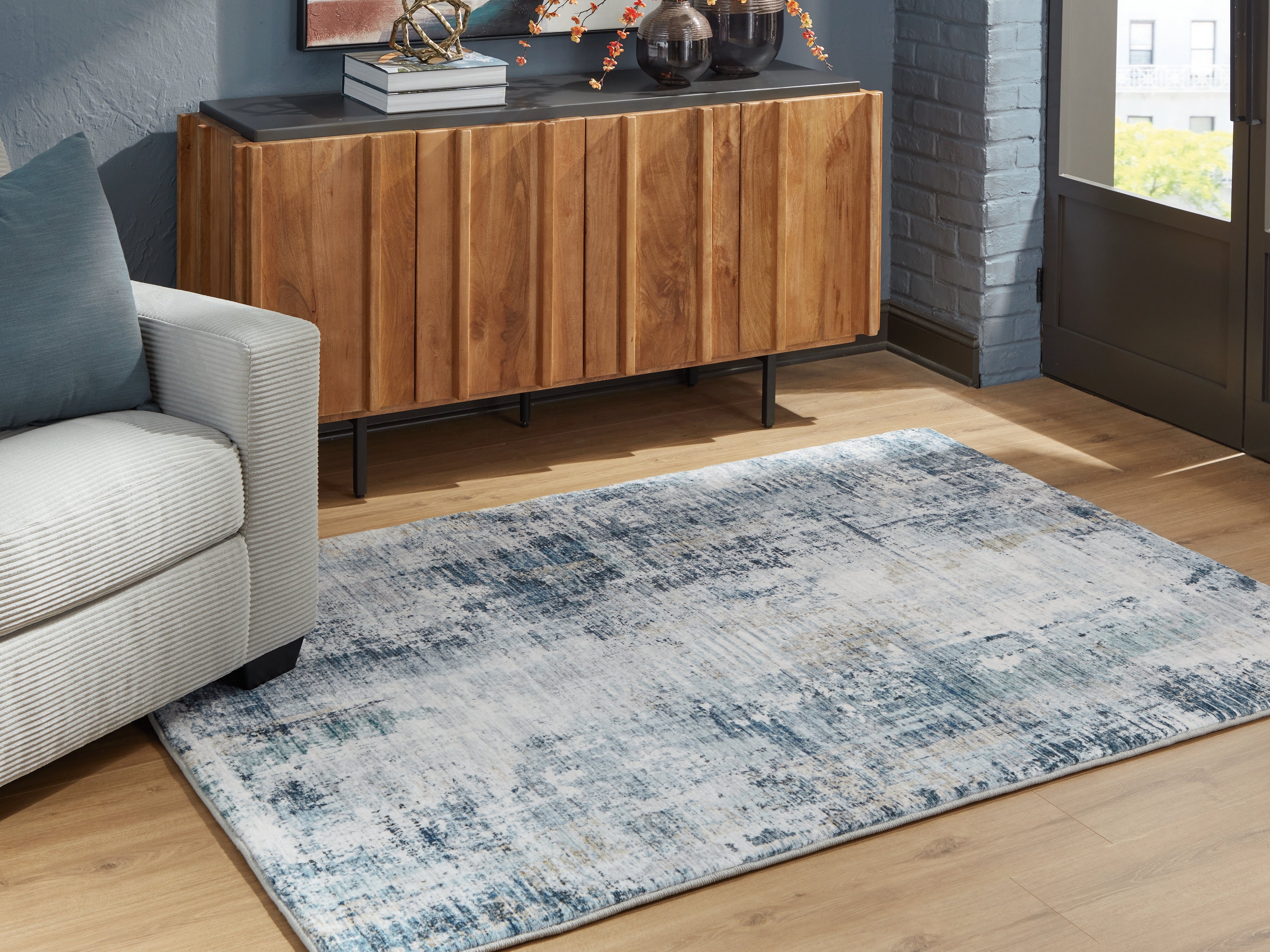 Arlenmont Blue/White/Brown Memory Foam Medium Rug