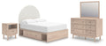 Arloster /Tan/White Full Panel Storage Bed, Dresser, Mirror and Nightstand, Brown