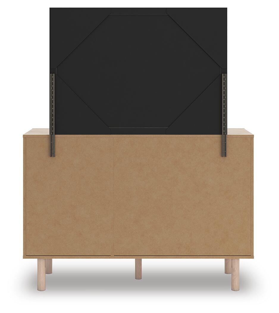 Arloster /Tan/White Full Panel Storage Bed, Dresser, Mirror and Nightstand, Brown