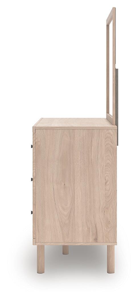 Arloster /Tan/White Full Panel Storage Bed, Dresser, Mirror and Nightstand, Brown