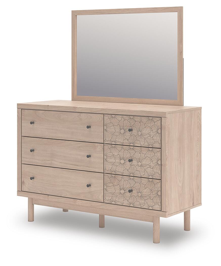 Arloster /Tan/White Full Panel Storage Bed, Dresser, Mirror and Nightstand, Brown