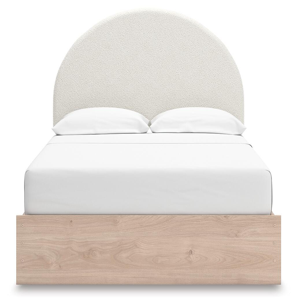 Arloster /Tan/White Full Panel Storage Bed, Dresser, Mirror and Nightstand, Brown