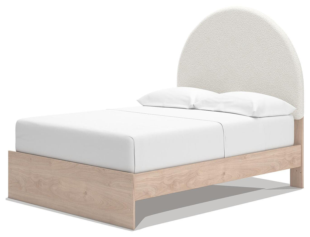 Arloster /Tan/White Full Panel Storage Bed, Dresser, Mirror and Nightstand, Brown