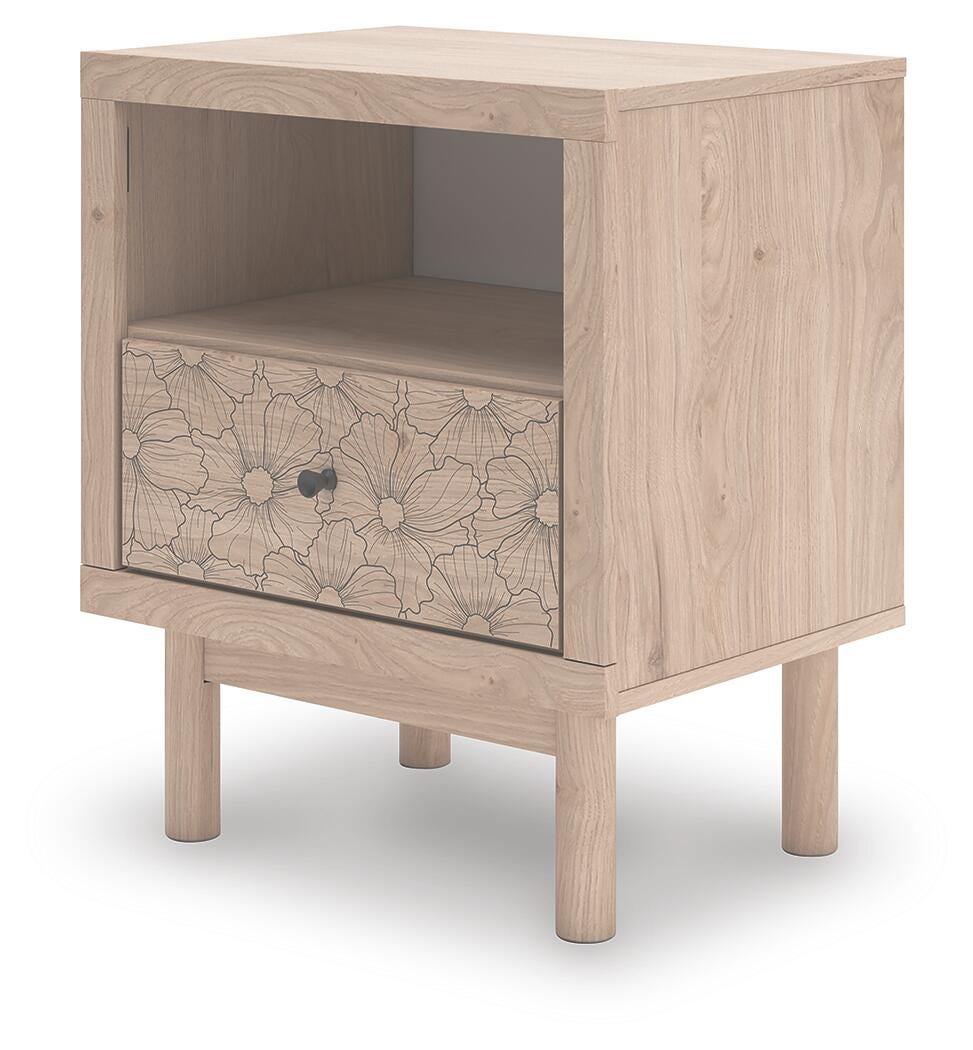 Arloster /Tan/White Full Panel Storage Bed, Dresser, Mirror and Nightstand, Brown