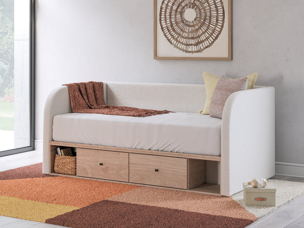 Arloster Tan/White Full Upholstered Day Bed with Storage