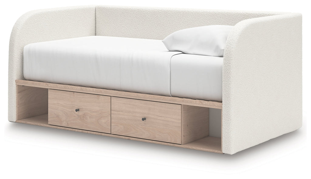 Arloster Tan/White Full Upholstered Day Bed with Storage