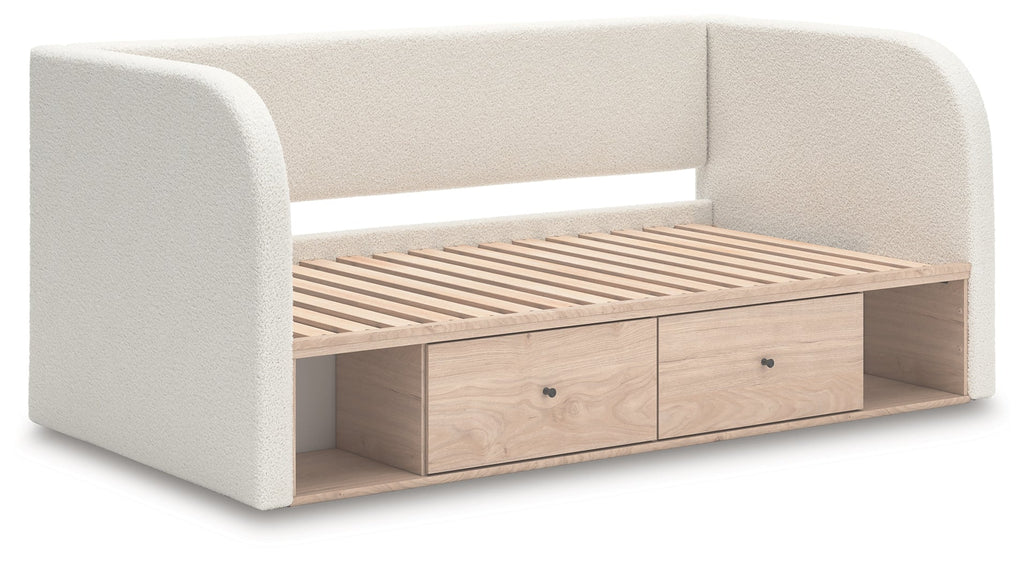 Arloster Tan/White Full Upholstered Day Bed with Storage