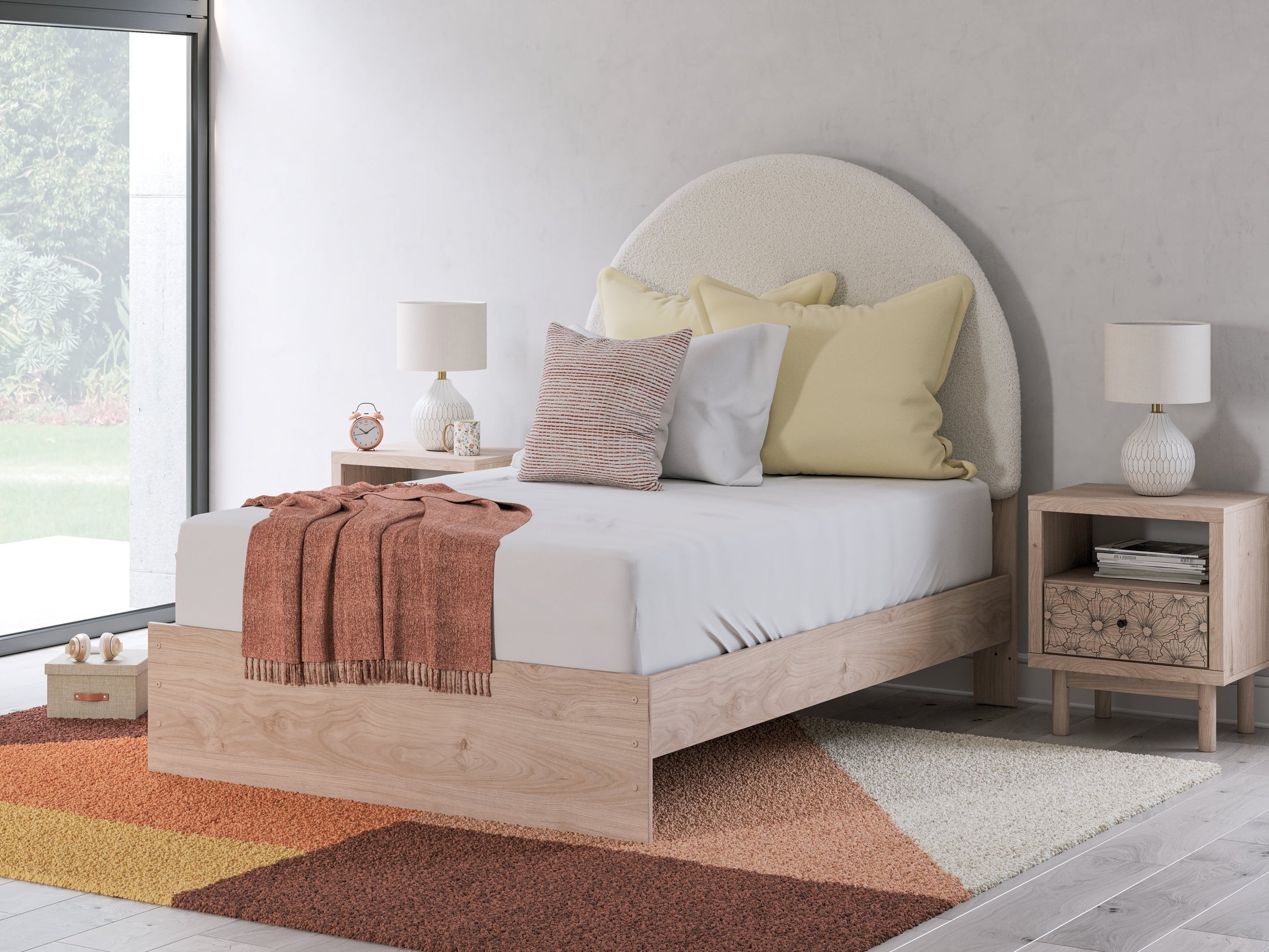 Arloster Tan/White Full Upholstered Panel Bed