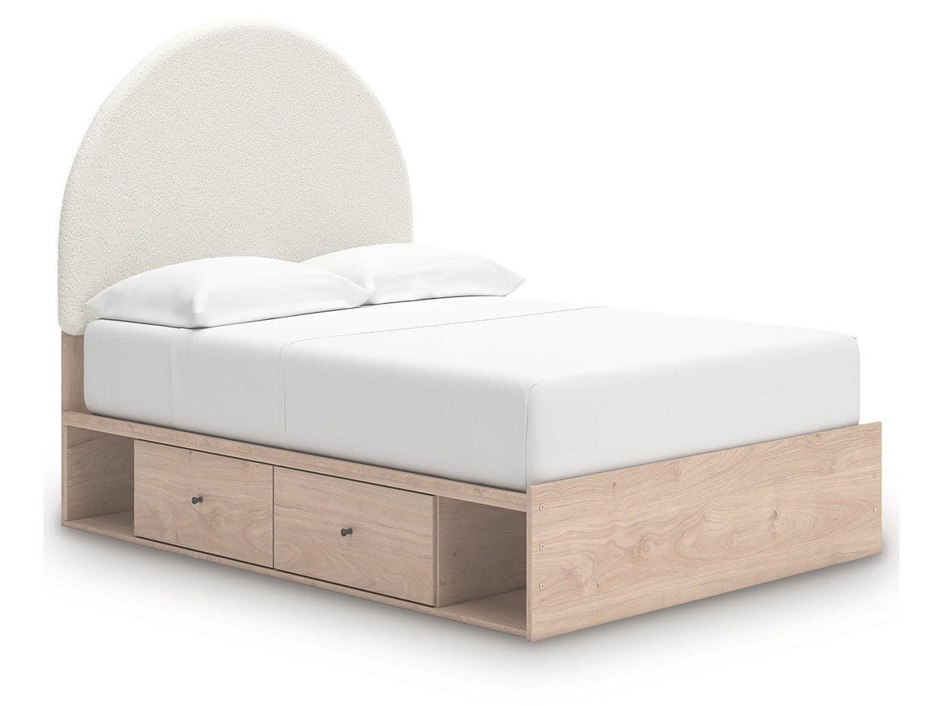 Arloster Tan/White Full Upholstered Panel Bed w/2 Under Bed Storage