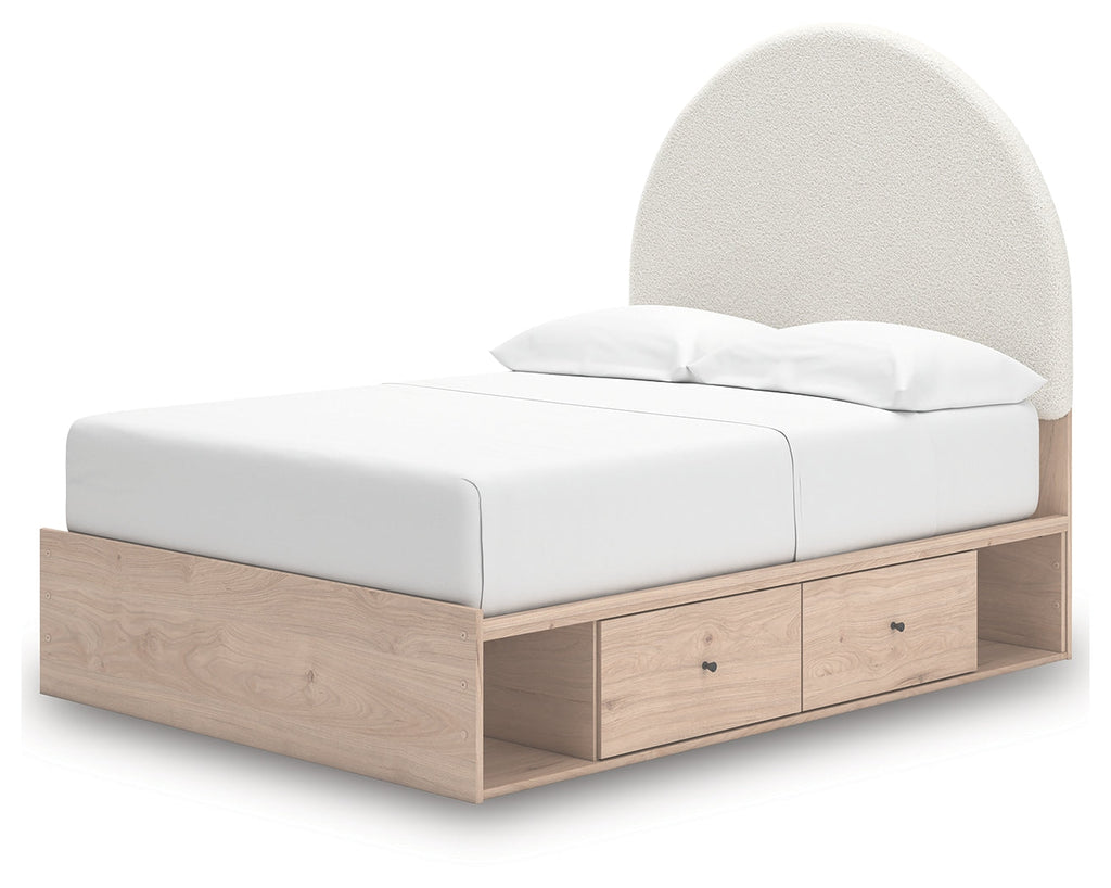 Arloster Tan/White Full Upholstered Panel Bed w/2 Under Bed Storage