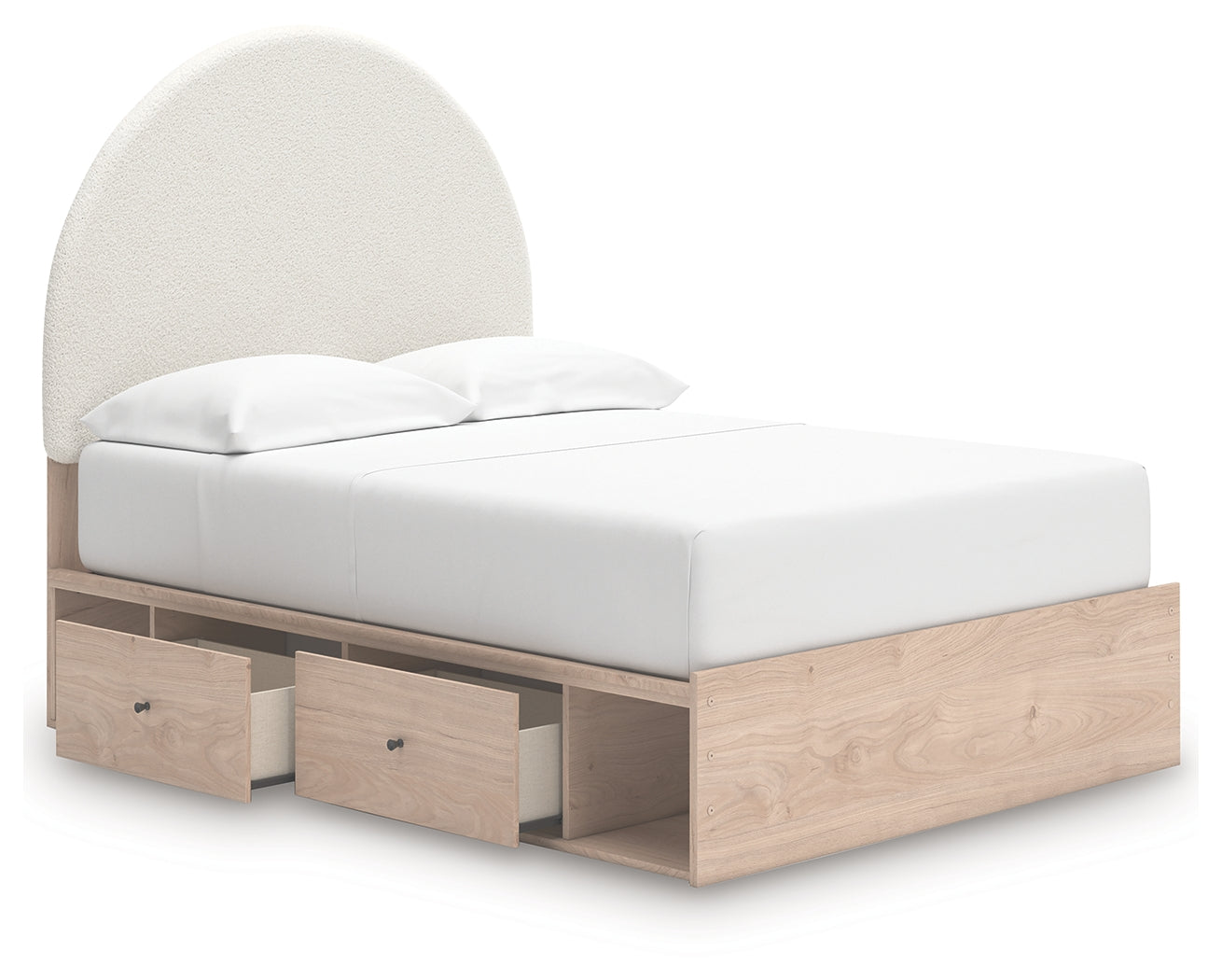 Arloster Tan/White Full Upholstered Panel Bed w/2 Under Bed Storage