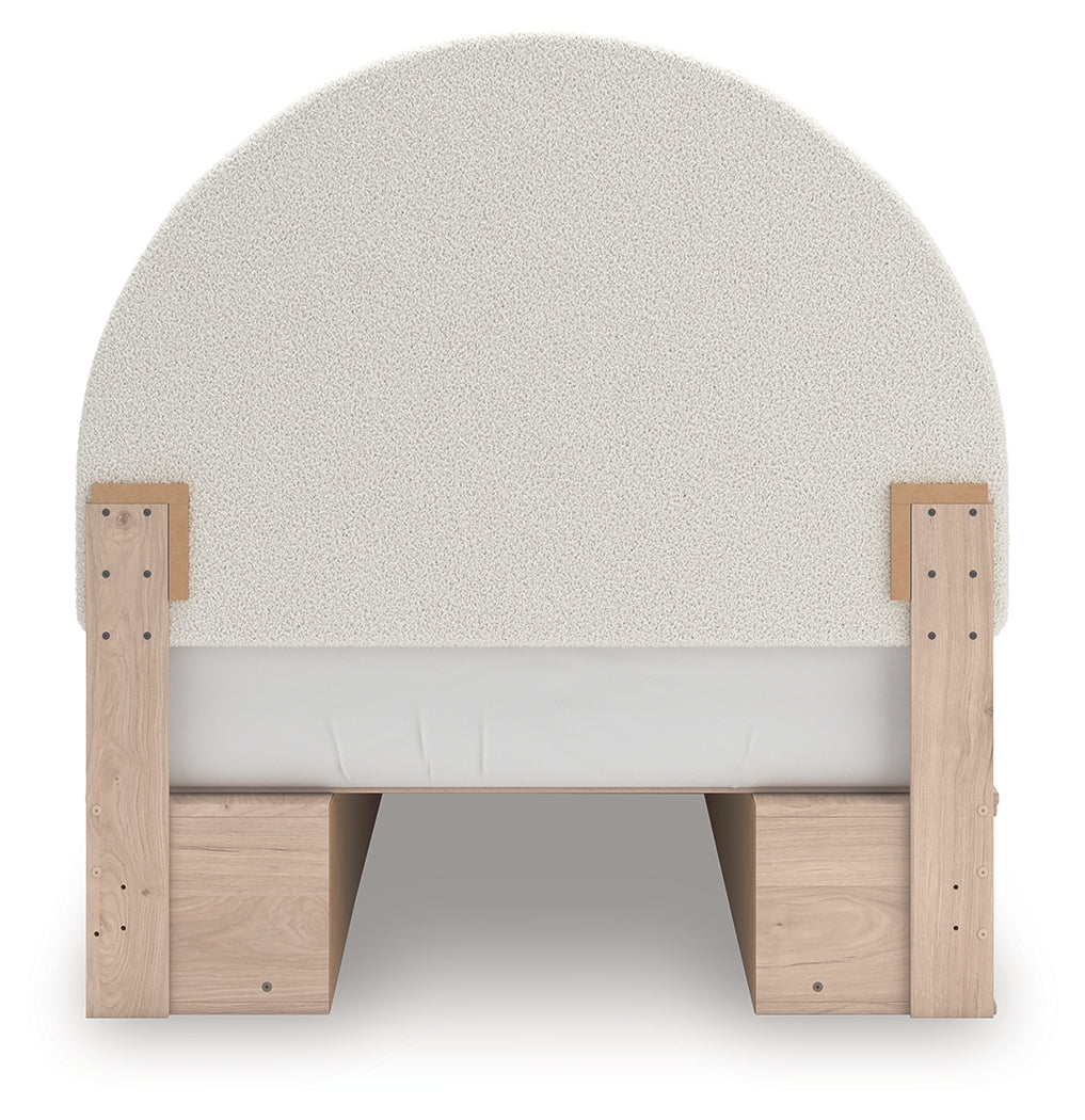 Arloster Tan/White Full Upholstered Panel Bed w/2 Under Bed Storage