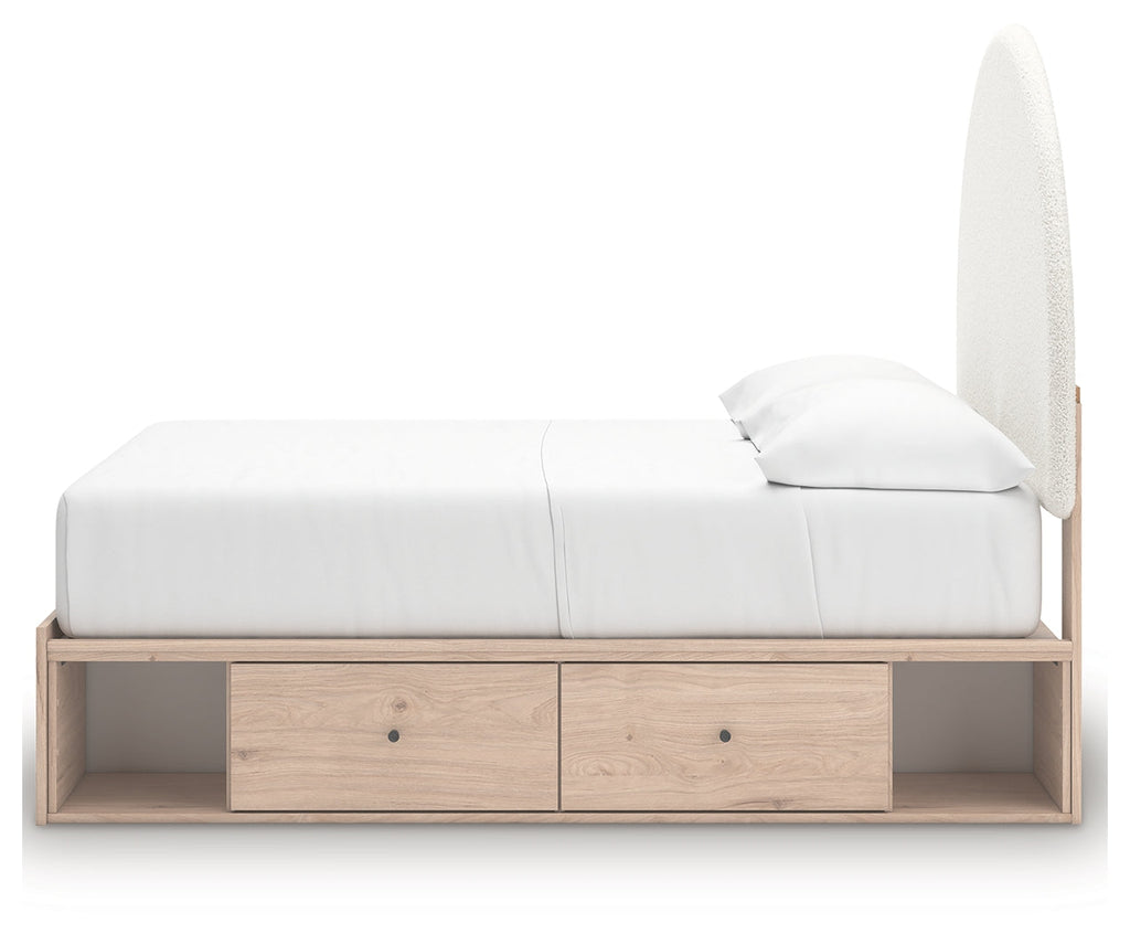 Arloster Tan/White Full Upholstered Panel Bed w/2 Under Bed Storage