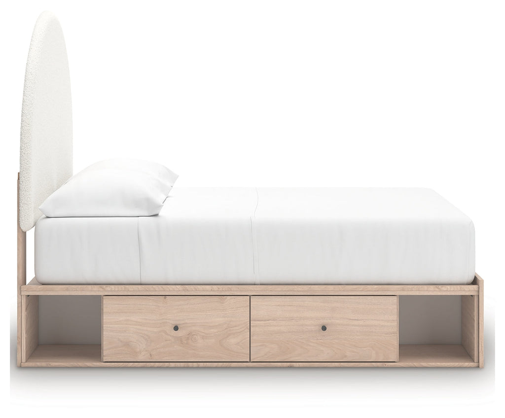Arloster Tan/White Full Upholstered Panel Bed w/2 Under Bed Storage